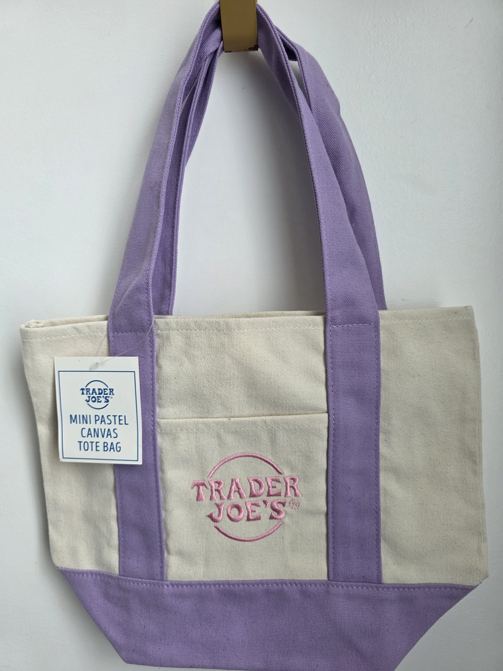 Trader Joe Canvas Tote Bag in Lavender and Cream 2025